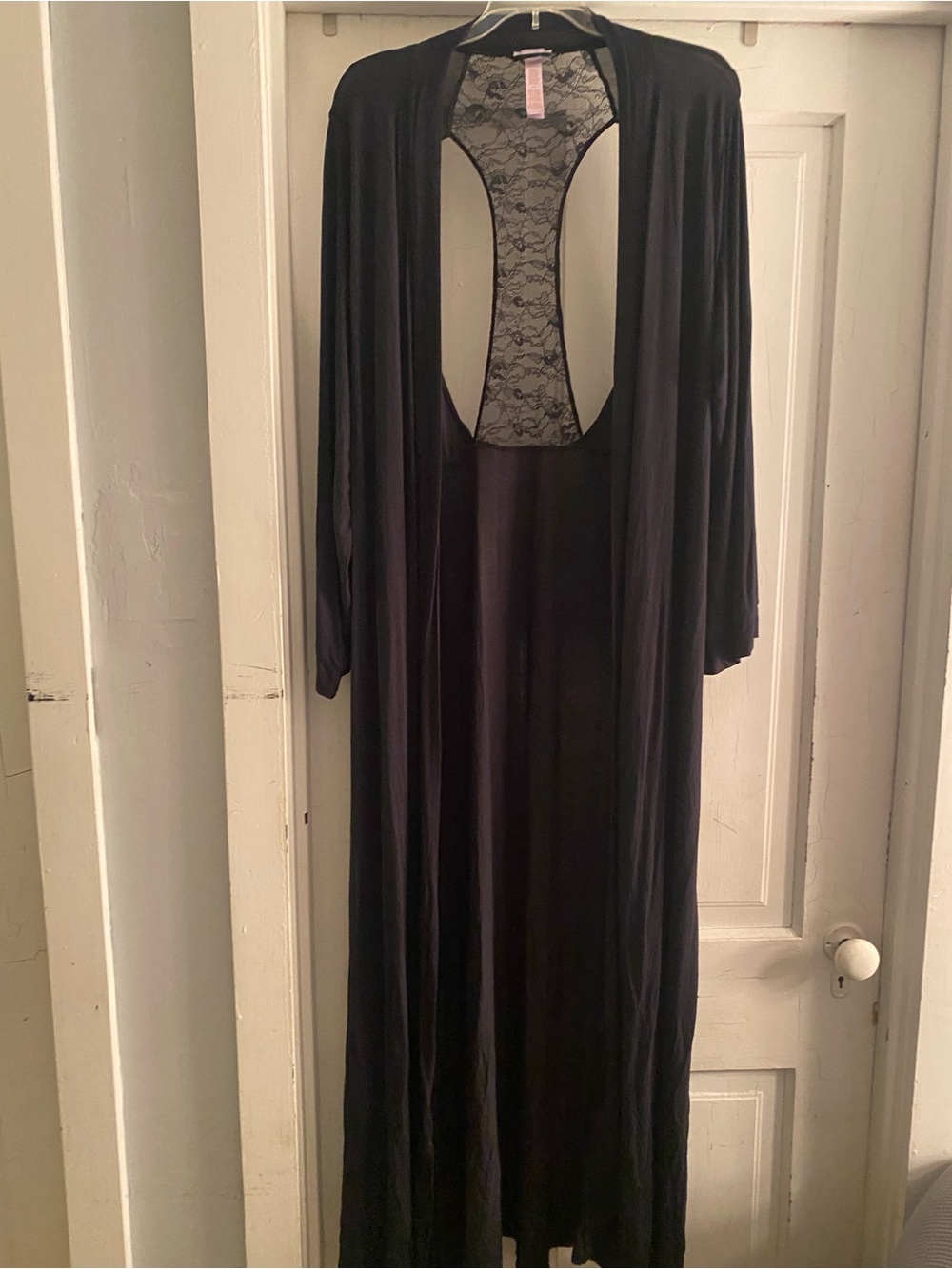 Savage X Fenty Black Long Lace-Racer Back Robe/Duster